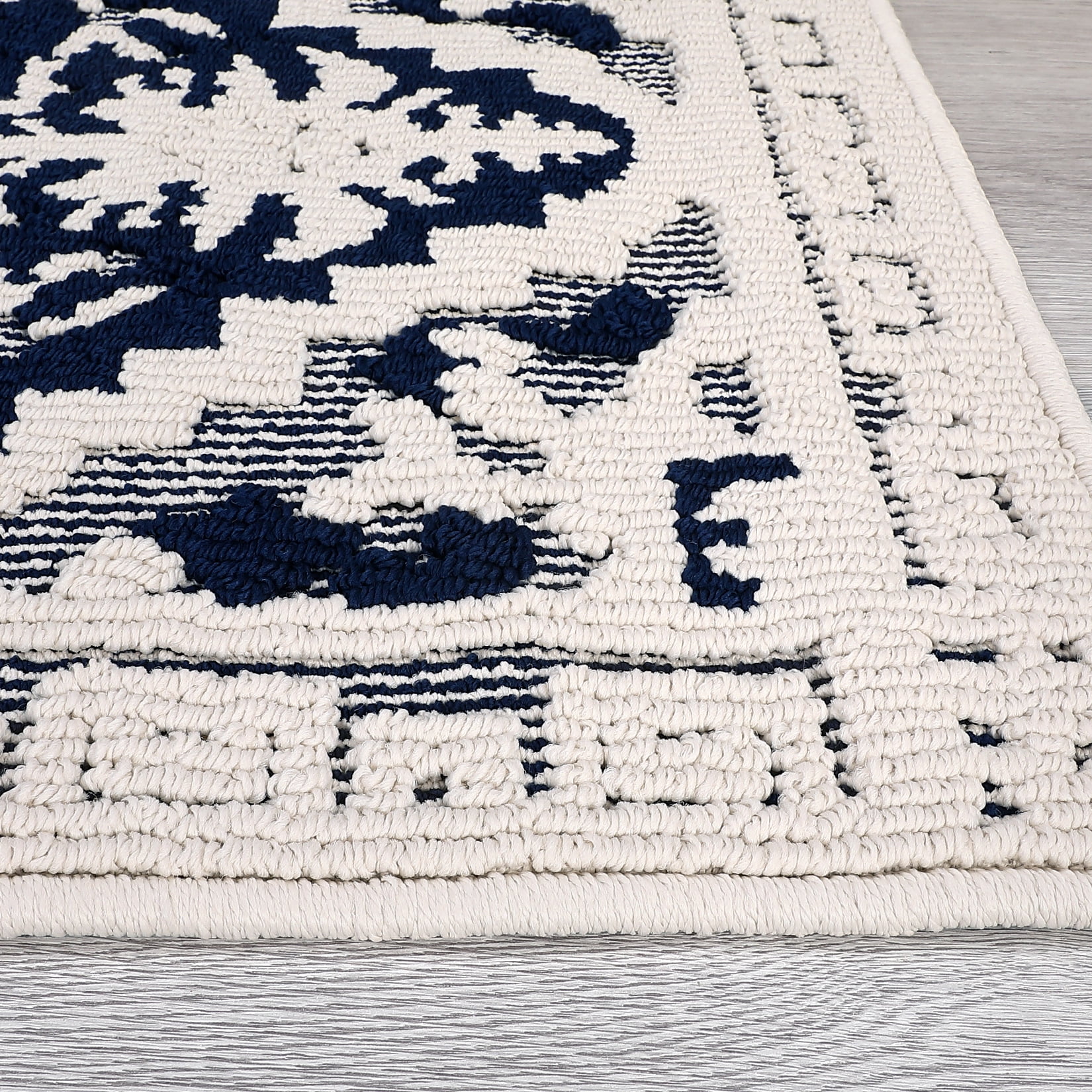 Hasoo Runner Rug 2x6 Rug for Living Room Shag Rug Vintage Boho High Low Pile Medallion Throw Rugs, Navy