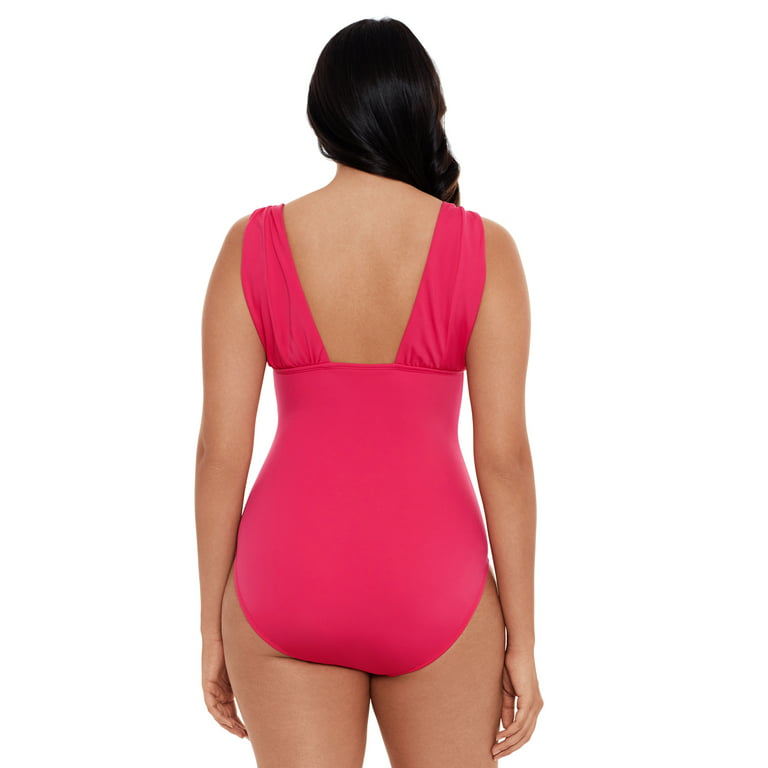 Time and Tru Women's and Women's Plus Size Solid Plunge V Neck One Piece  Swimsuit 