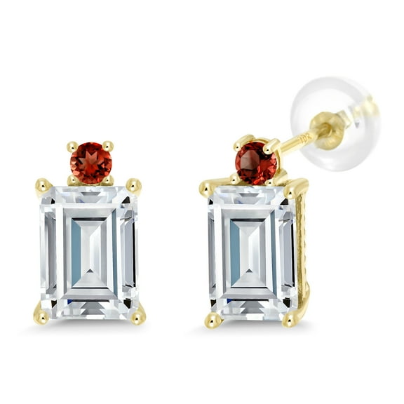 Gem Stone King 10K Yellow Gold Red Garnet Earrings Set with Moissanite (3.64 Cttw)