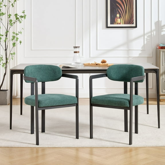 CQSXDA Set of 2 Mid-Century Dining Chairs in Boucle Fabric with Elegant Black Metal Legs Perfect for Kitchen and Living Rooms