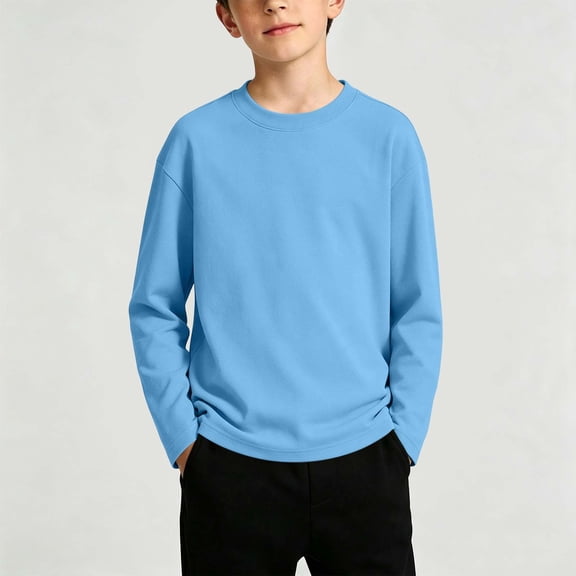 Spazoro Boys Pullover Sweatshirt, Relaxed Fit Soft Long Sleeve Crewneck Basic Casual Layering Tops for Daily Wear Sky Blue Size 5-6