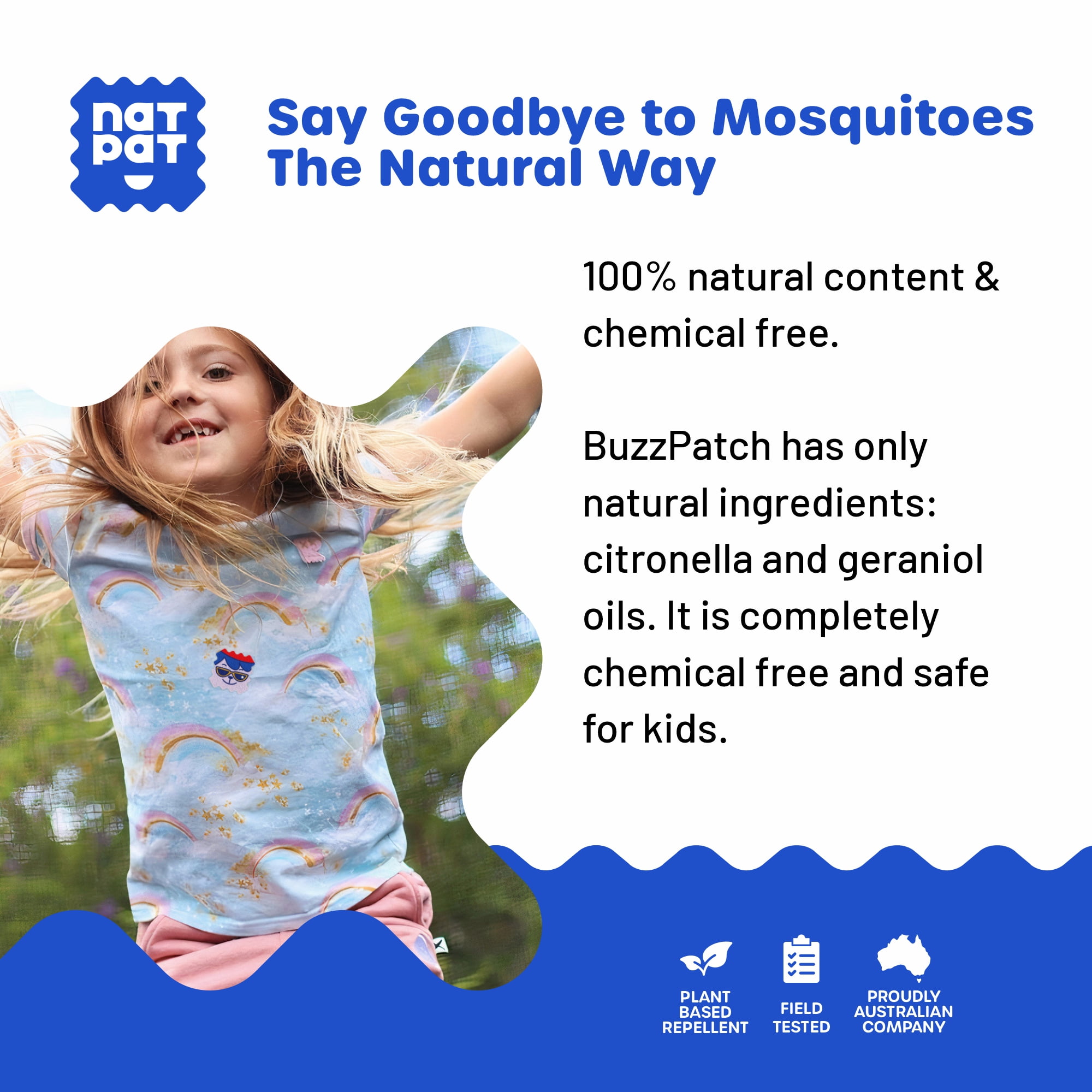 NATPAT BuzzPatch Mosquito Repellent Stickers for Kids, 60 Count