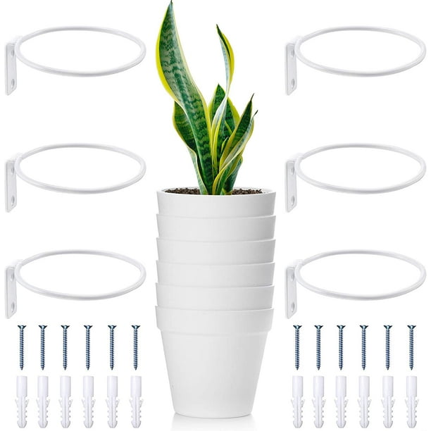 6 Pieces 4 Inch White Flower Pot Holder Ring Metal Planter Hooks