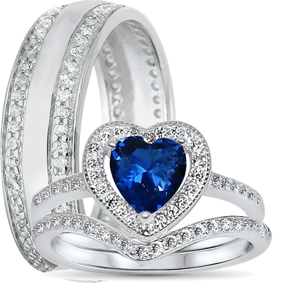 LaRaso & Co Trio Wedding Set His and Hers Sterling Silver 925 Bands Men Women