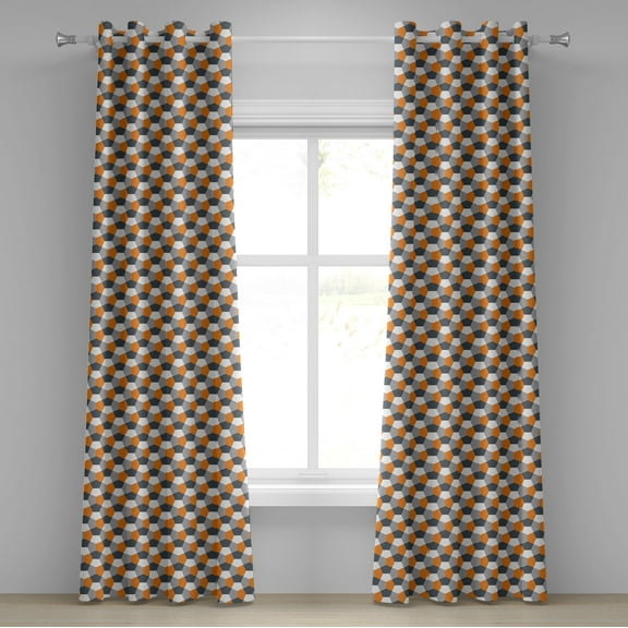 Ambesonne Abstract Grommet Curtain, Modern Hexagonal Tile, 50" x 84", Charcoal Grey Orange