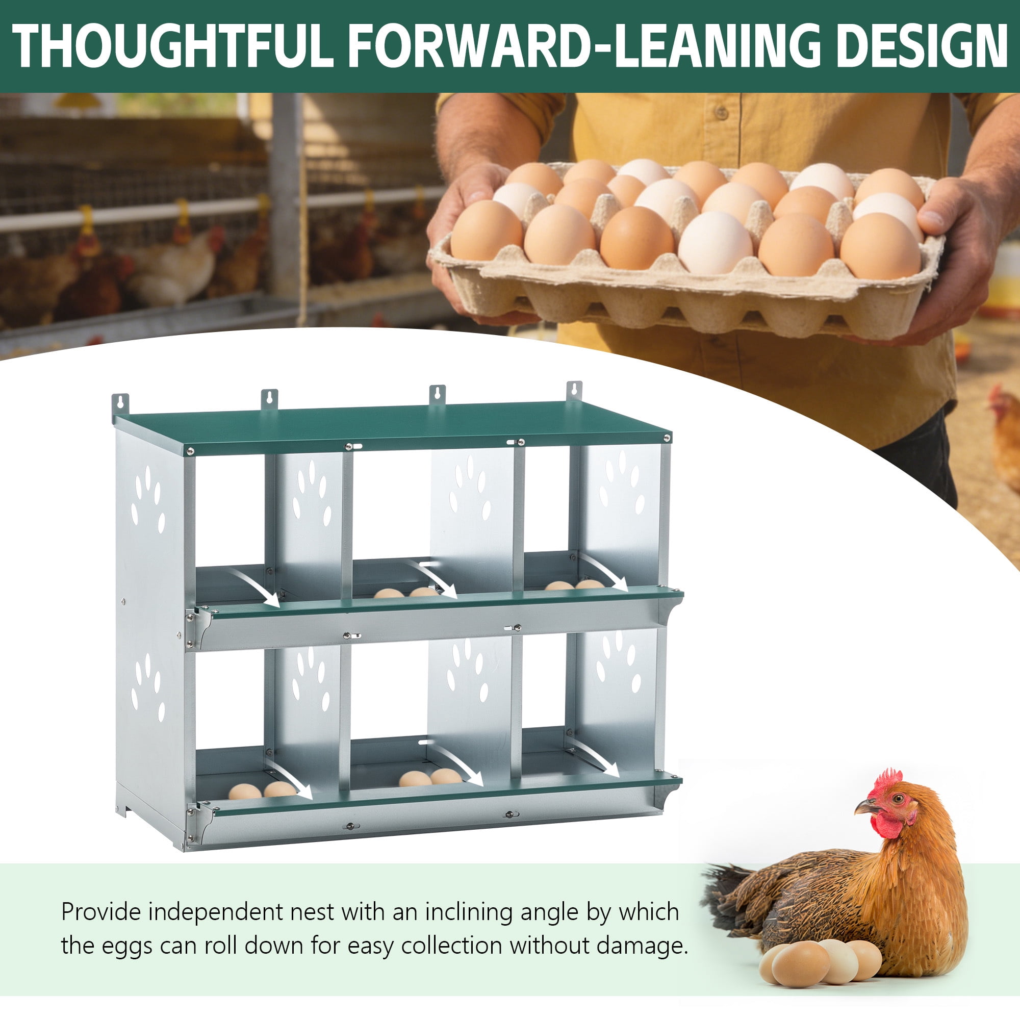 Leumius Chicken Nesting Box, 6 Compartment Metal Nesting Boxes for Chicken,Galvanized steel Nesting Boxes for Hens