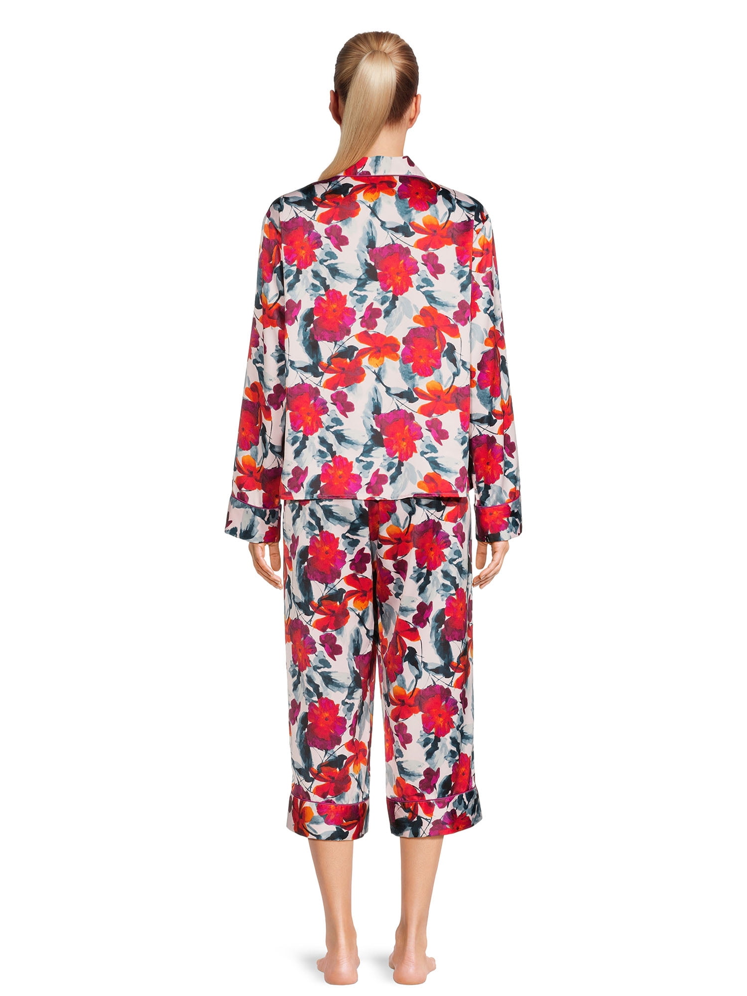 The Pioneer Woman Satin Notch Collar Top and Cropped Pants Pajama Set, Women’s, 2-Piece