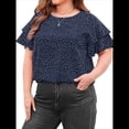 thumbnail image 3 of Camiseta Holgada de Cuello Redondo con Lunares y Corta con Volantes para Mujer, Talla Grande Azul XL, 3 of 9