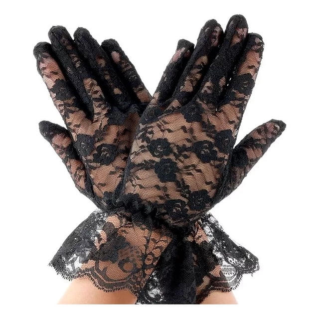 Guantes De Encaje Negros Elegantes Para Dama