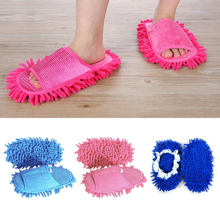1Pair Creative Floor Shoes Multi-Function Chenille Fibre Washable Dust Mop Slippers Cleaning (Best Mop For Stone Floors)