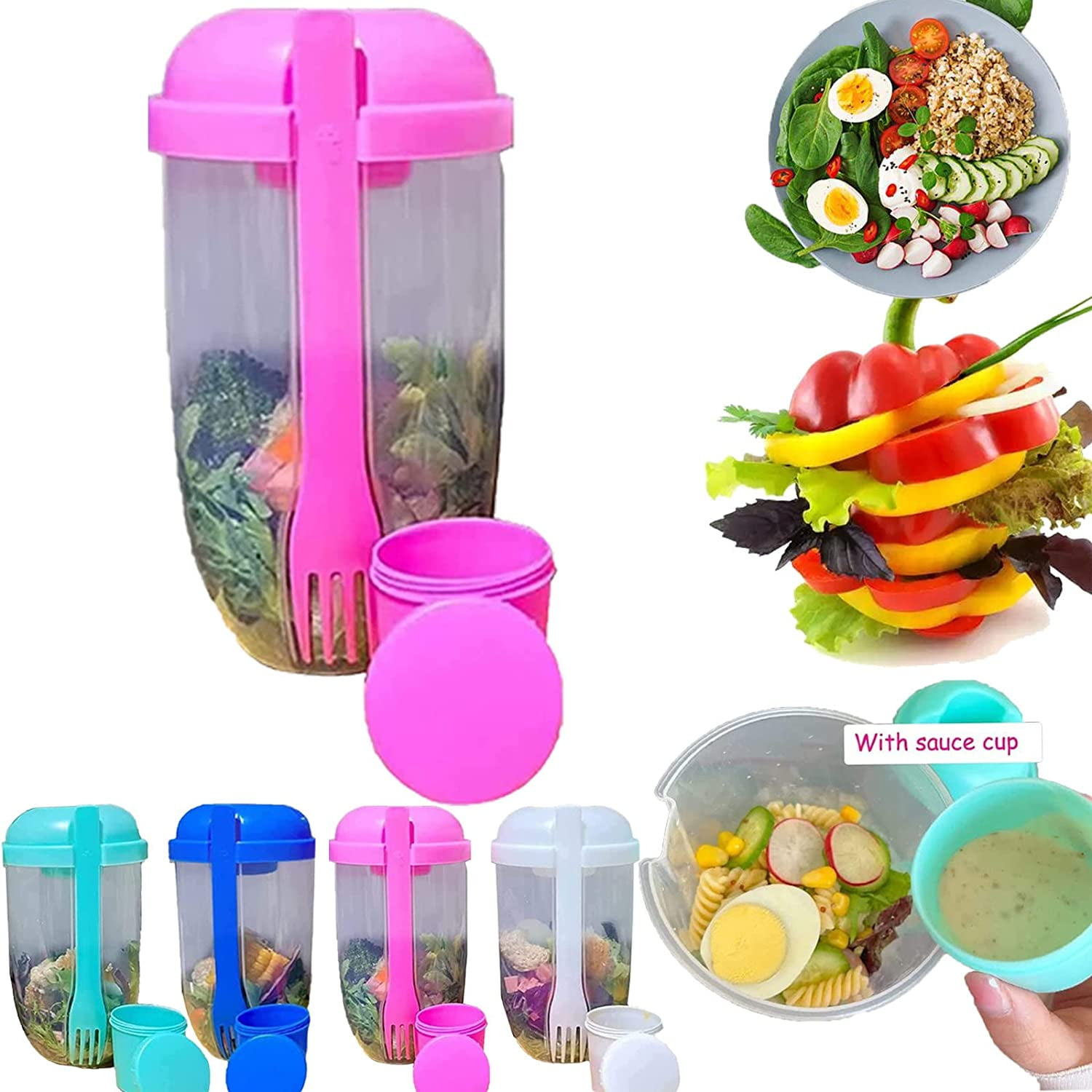 Keep Fit Salad Meal Shaker Cup, Fresh Salad Cup to Go with Fork & Salad Dressing Holder, Salad
