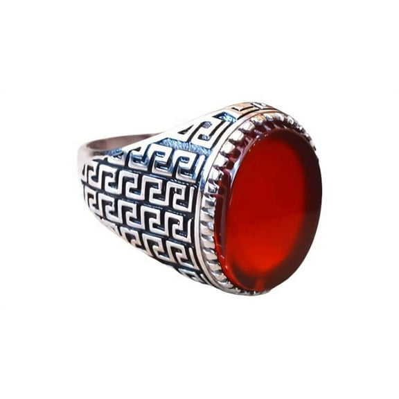 Red Onyx Mens Ring, Natural Red Onyx Gents Ring, Designer Silver Jewelry, 925 Silver Ring, Birthday Gift, Heavy Mens Ring, Arabic Design, Ottoman Style Ring, Christmas, Turkey Mens Signet Ring