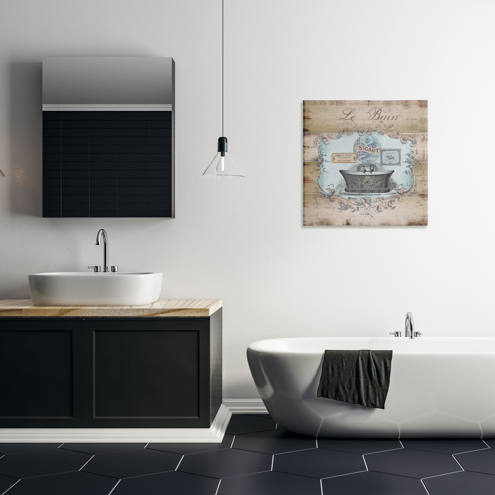 Stupell Industries Le Bain Vintage Style Bath Typography Painting Gallery Wrapped Canvas Art Print Wall Art, 24 x 24