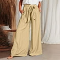 thumbnail image 2 of Maean Summer Pants for Women Trendy Elastic High Waist Wide Leg Bowknot Belted Pleated Trousers with Pockets, 2 of 7