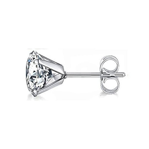 Pendientes con hebilla de mariposa y circonita redonda de 4 garras y aguja de soldadura de acero inoxidable 3A, elegantes, con clip para el hueso de la oreja para mujer