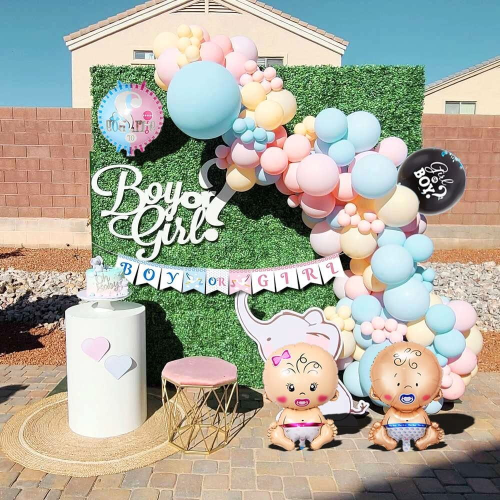 Baby Gender Reveal Decorations Set - Boy or Girl Balloons & Pink and Blue Balloons & Boy or Girl Banner for Gender Reveal Ideas and Gender Reveal Party