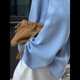 thumbnail image 4 of Suéteres de Verano para Mujer, 100% Algodón, Informales, Holgados, con Cuello Redondo, Espalda Descubierta y Sudaderas Oversize 2025 Azul S, 4 of 10