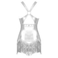 thumbnail image 5 of DOOMIVA Glittery Sparkly Bodysuit for Women Halter Cross Latin Jazz Ballroom Fringe Dance Leotard Silver L, 5 of 7