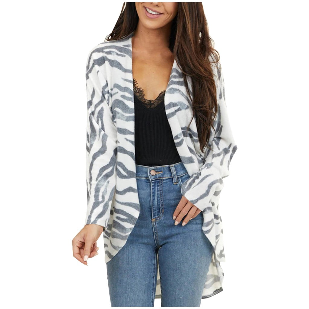 Fashion Women's ZebraPrint Patchwork Open Front Long Sleeve Coat