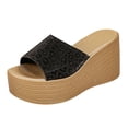 thumbnail image 5 of Rokment Sparkly Metallic Platform Wedge Slip on Sandals for Women Dressy Bridal Bling Trendying Casual Leather Height Increasing Chunky Heeled Dress Slides Comfy Walking Slippers Black Size 6, 5 of 6