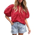 thumbnail image 1 of Blusa PRETTYGARDEN de Encaje Bordado con Cuello en V Roja XXL, 1 of 9