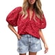 thumbnail image 1 of Blusa PRETTYGARDEN de Encaje Bordado con Cuello en V Roja XXL, 1 of 9