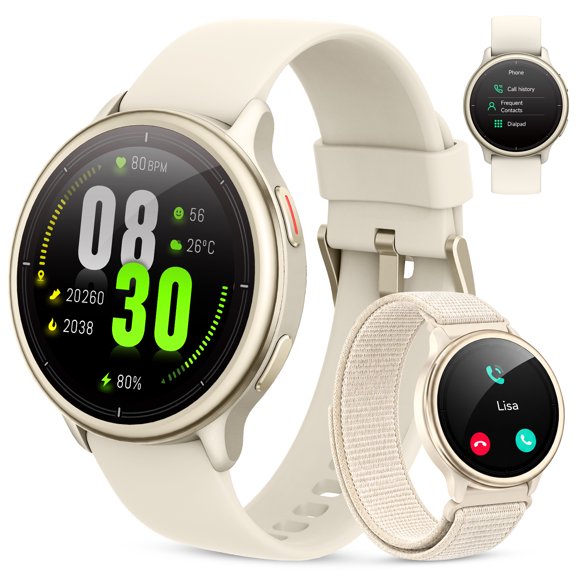 Smart Watch for Men Women(2 Bands), 1.27" HD Fitness Watch with AI Answer/Make Calls/Message Reminder/110 Sports Modes, IP68 Waterproof, Smartwatch Fits for Android and IPhone, for Gift Off White