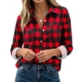 thumbnail image 3 of Josdec Women's Plaid Button Down Shirt, Lapel Long Sleeve with Double Chest Pockets for Office Daily S‑2XL, 3 of 7