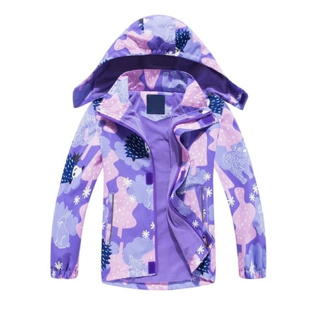 RMGVDSD Kids Waterproof Rain Jackets Lightweight Raincoats Fleece Lined Hooded Windbreaker For Girls Raincoat Zip Up Hooded Jacket Outdoor Outerwear 7-8 Years