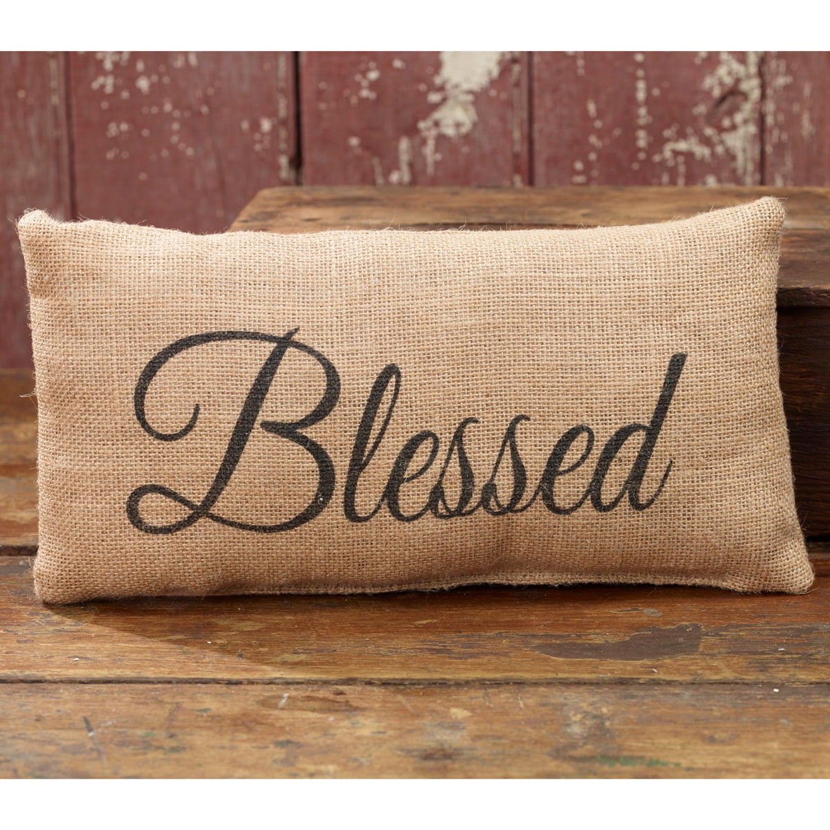 Small Burlap Blessed Country Pillow, Burlap Outdoor Throw Pillows Clearance