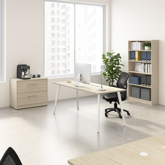 Bush Business Furniture Vista 72W Desk with Splayed Metal Legs, Lateral File Cabinet, and Bookcase