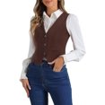 thumbnail image 4 of INSPIRE CHIC Women's Denim Vest V Neck Button Down Casual Jean Waistcoat Sleeveless Jakcet S Dark Brown, 4 of 5