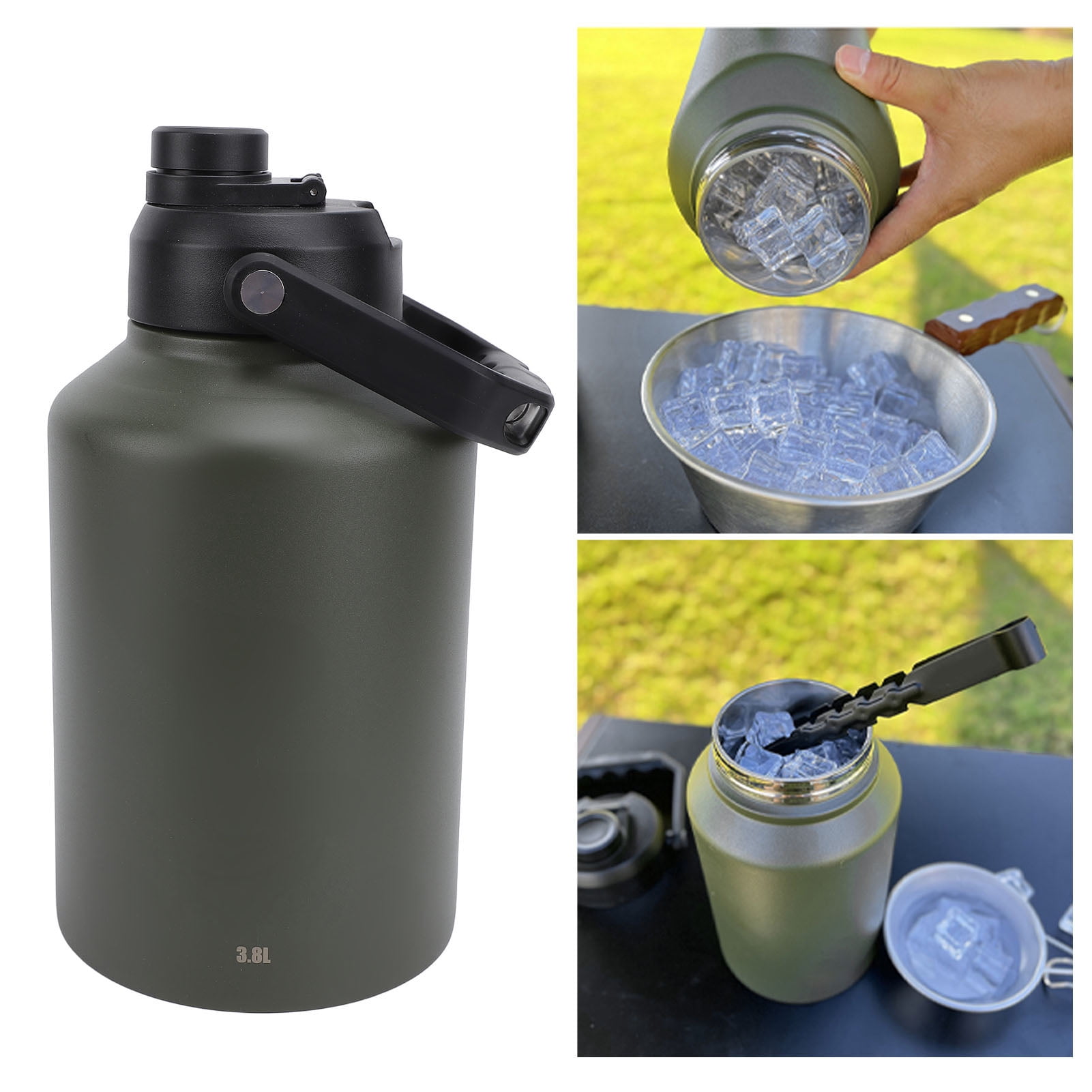 Nieyigj 1 Gallon (3.8L) Stainless Steel Sports Water Bottle Double Wall Vacuum Insulated Large Jug with Handle for Outdoor Camping Workouts Gym Hiking - Army Green