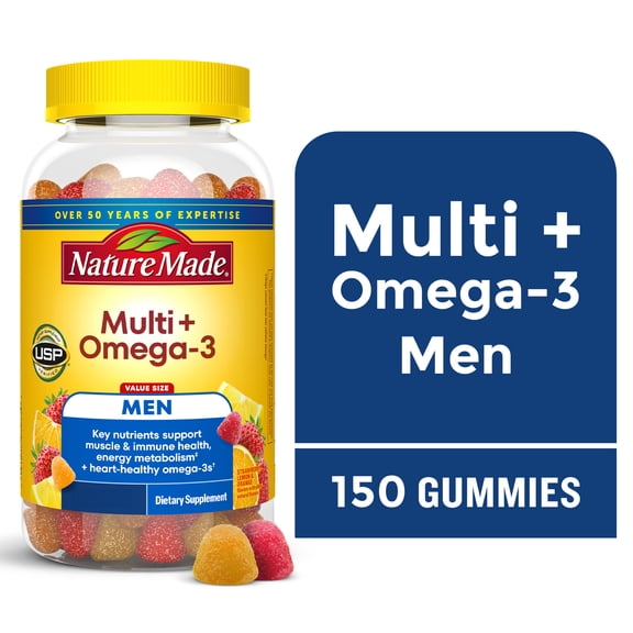 Nature Made Mens Multivitamin Omega-3 Gummies for Daily Nutritional Support, 150 Count