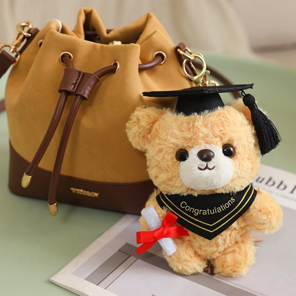 Graduation Bear Keychain Plush 15cm With Mortarboard Tassel, Cute Small Stuffed Teddy Keyring For Backpack Purse, Keepsake Gift For Graduate, Portable Desk Or Car Ornament, Perfect Ceremony Souvenir