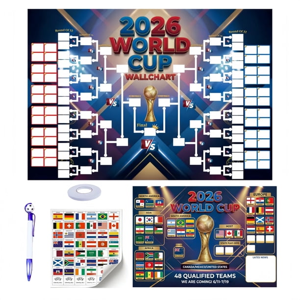 Set de póster de tela Copa Mundial 2026 60 x 90 cm con banderas y marcador