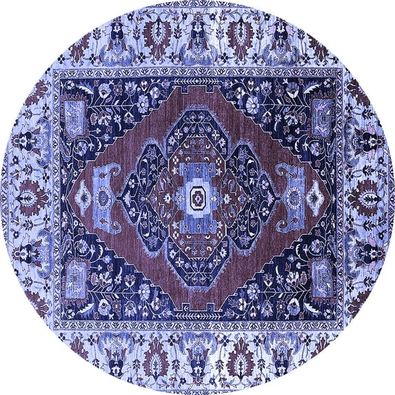 Ahgly Company Machine Washable Indoor Round Persian Blue Traditional Area Rugs, 6' Round