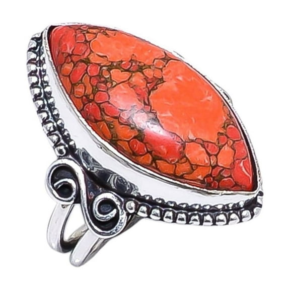 Copper Red Turquoise Gemstone 925 Sterling Silver Ring, 25X13 mm Marquish Gemstone Ring, Red Ring, Christmas Gift, Unique Jewelry Ring, Adjustable Rin