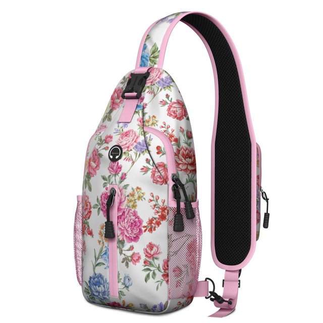Boho Daisy and Artistic Flower Pattern Crossbody Bag – Breathable Back, Adjustable Strap, Durable Stitching – Retro Wildflower Print