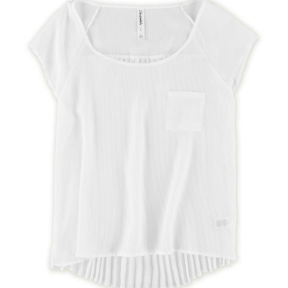 Aeropostale Womens Sheer Chiffon Pleated Tunic Blouse, White, Juniors, Medium