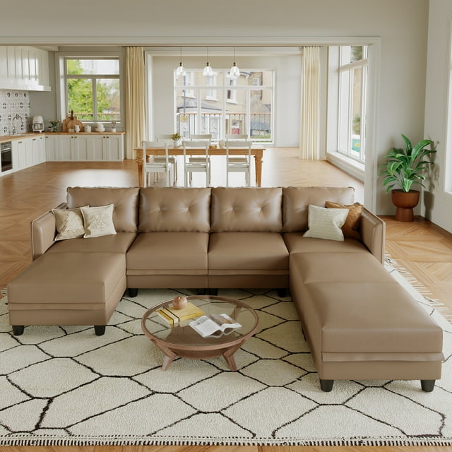 LLappuil Modular Sectional Sofa, 7 Seat Modular Sectional Sofa with Storage, Faux Leather Waterproof Sofa for Living Room