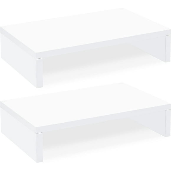 UTAH-White Monitor Stand Riser-2 Pack,Wood 2 Tier Adjustable Monitor Stand Dual Monitor Riser for 2 Monitors/Laptop/PC Computer Stand for Desk by