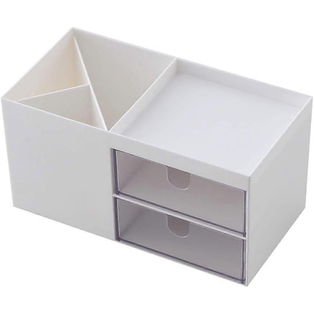 Desktop Storage Organizer Mini Box for Office Supplies Container Pen Holder for Desk Cute Pencil Cup Pot Makeup Brush Holder (White)
