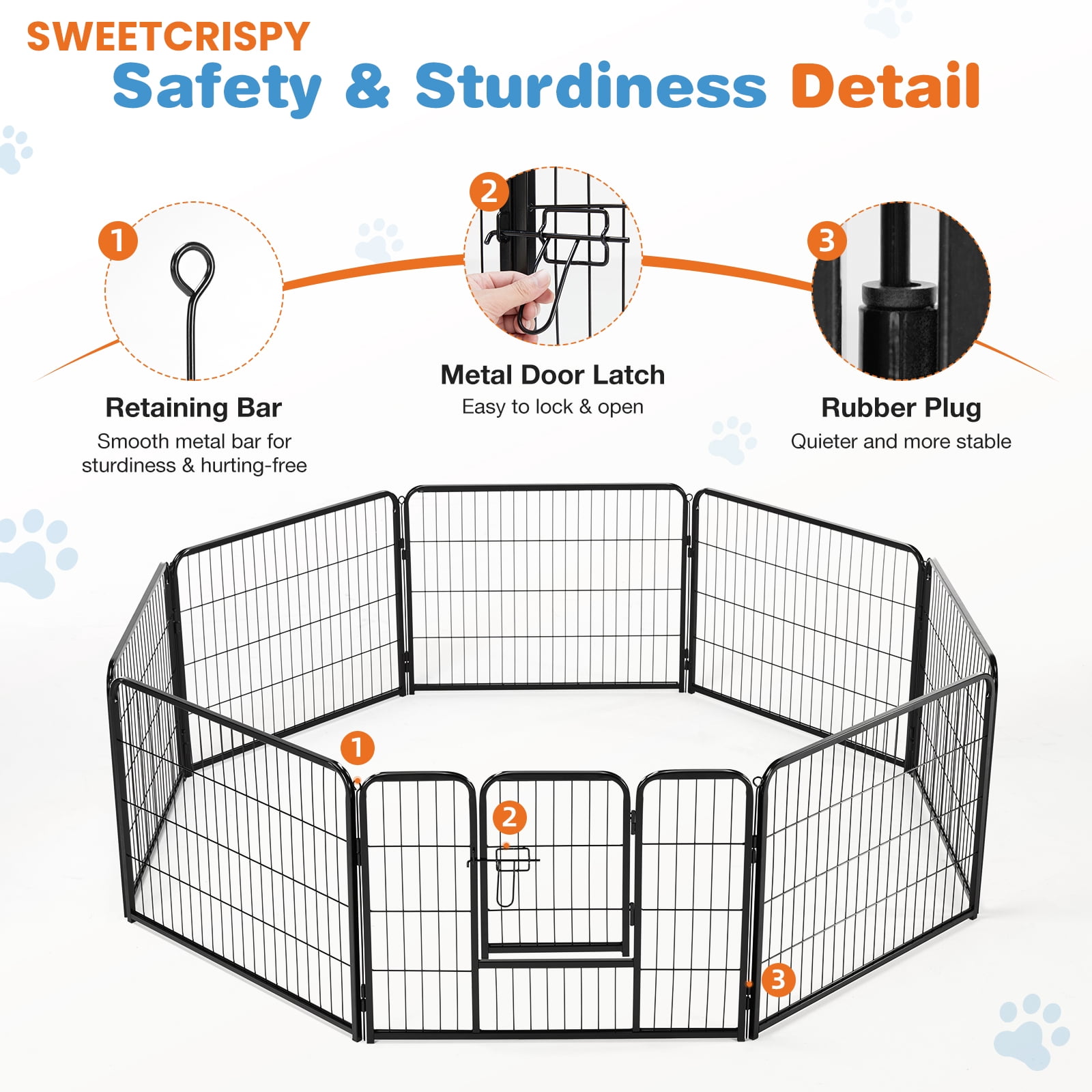 ZUNMOS Dog Playpen, 8 Panels 24" Foldable Metal Pet Fence Indoor Outdoor