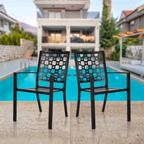 MEOOEM 2-Pack Stackable Outdoor Dining Arm Chairs, Heavy Duty Outdoor Metal Chairs Wrought Iron Bistro Chairs with Armrests for Garden, Backyard, Porch