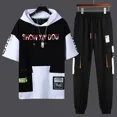 thumbnail image 5 of Ropa para hombre Chándal con alfabeto, camiseta negra, estampado para hombre, ropa deportiva, conjuntos de pantalones elegantes, Kpop elegante, verano, algodón, 5 of 5