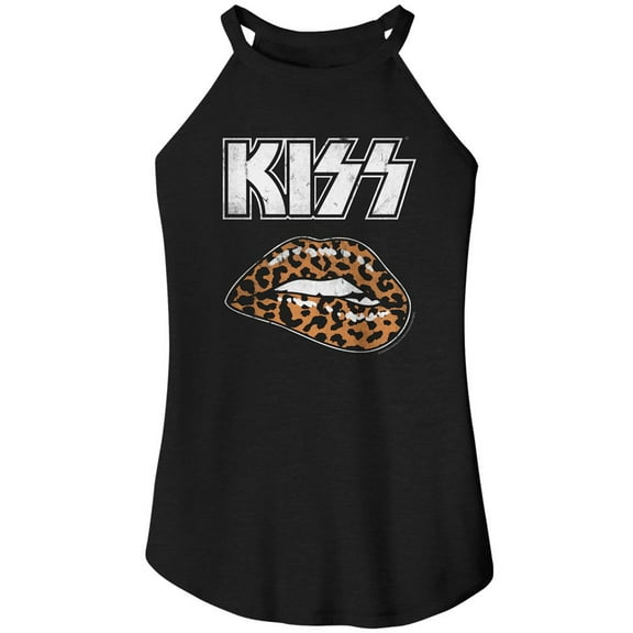 Kiss Leopard Up Black Women's Sleeveless Rocker Tank Top