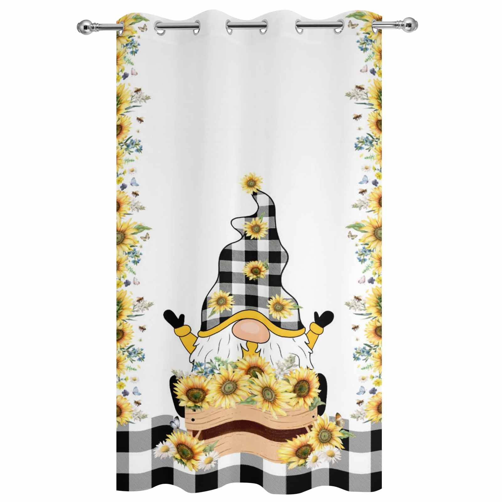 1 Panel Outdoor Curtains for Patio Waterproof 54"x108" Sunflower Gnomes Weatherproof Privacy Outsides Curtains, Yellow Summer Botanical Farmhouse Grommet Thermal Drapes for Cabana Porch Pergola