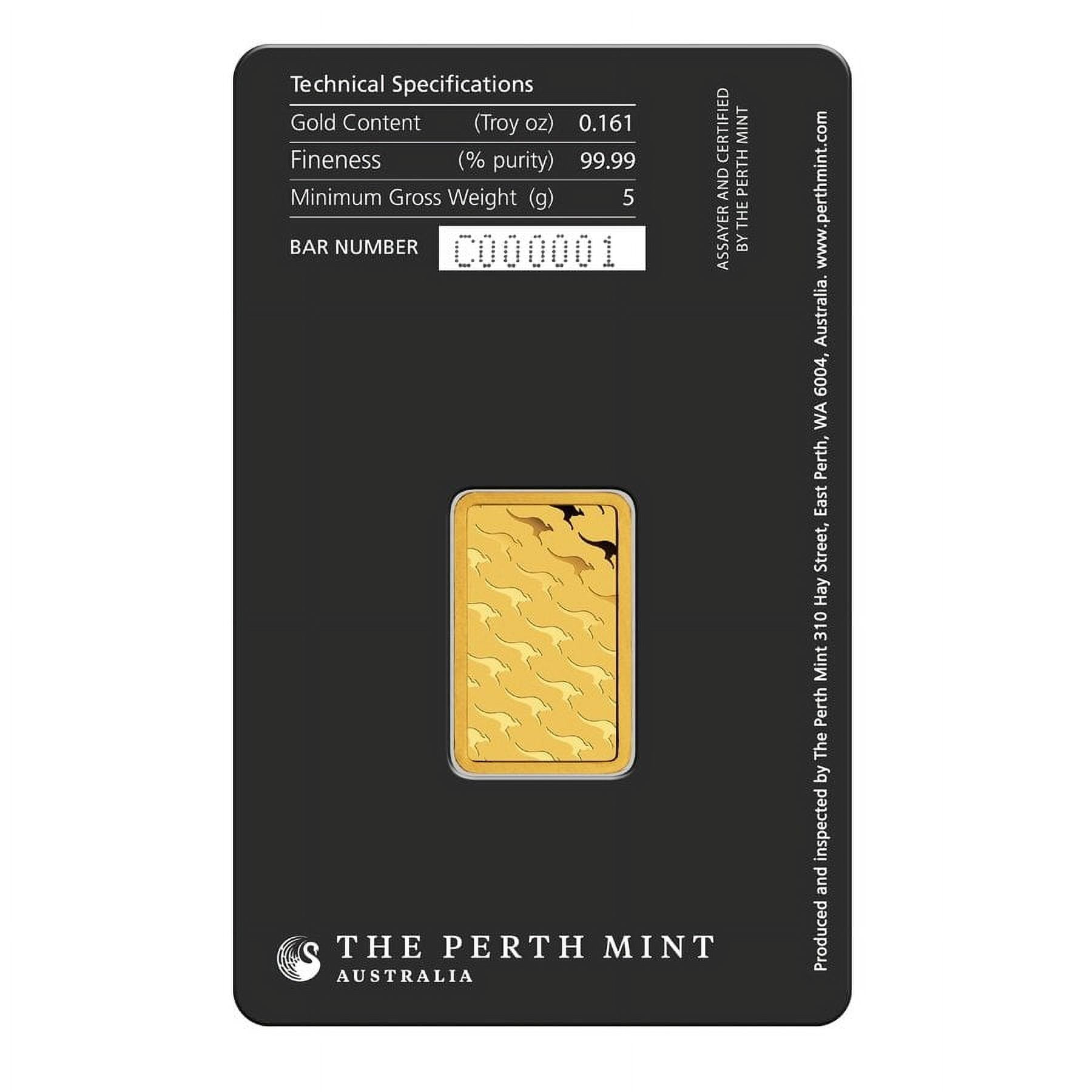 Lot of 10 - 5 Gram Perth Mint Gold Bar .9999 Fine (in Assay)