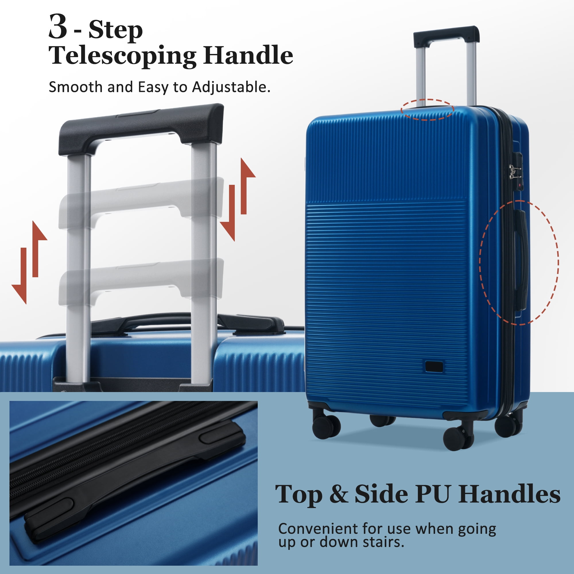 Euroco 5 Piece Luggage Sets, 20" Carry-On Luggage with Half-Opening & USB Port, 20/24/28inch Lightweight Travel Suitcase Set with TSA Lock, Double Spinner Wheels & 2 Travel Duffel Bags,Blue